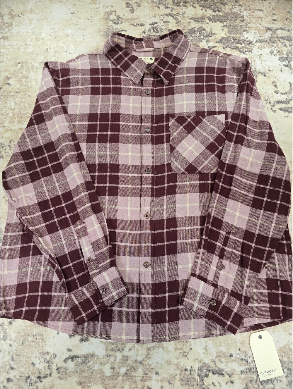 Retrofit Men's XXL Burgundy and Pink Plaid Flannel Shirt (NWT)